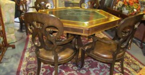 Lloyd Buxton octagonal game table with six chairs